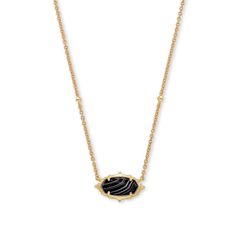 Kendra Scott Baroque Elisa Gold Pendant Necklace In Black Banded Agate
