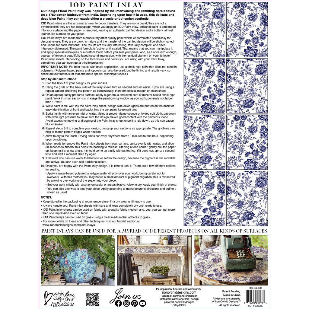 Iron Orchid Designs Indigo Floral Paint Inlay