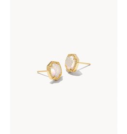 Davie Gold Stud Earrings In Iridescent Drusy