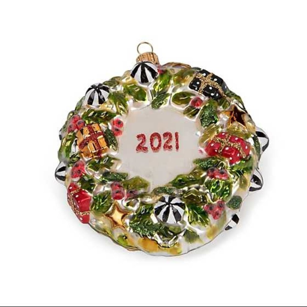 Jolly Dated Wreath Glass Ornament