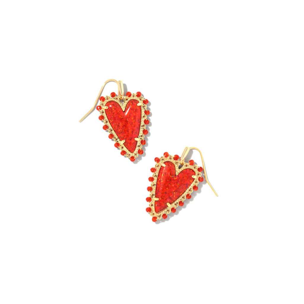 Red & Gold Glitter KC Heart Double Layered Drop Dangles