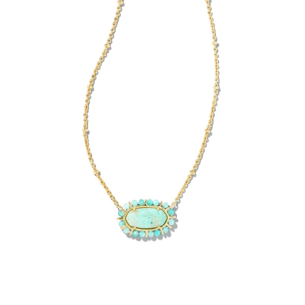 Beaded Elisa Gold Pendant Necklace In Sea Green Chrysocolla