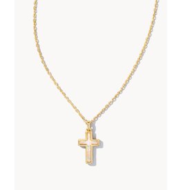 Kendra Scott Cross Gold Pendant Necklace In White Kyocera Opal