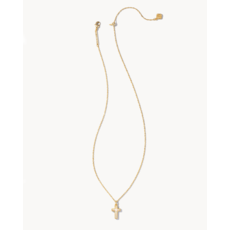 Kendra Scott Cross Gold Pendant Necklace In White Kyocera Opal