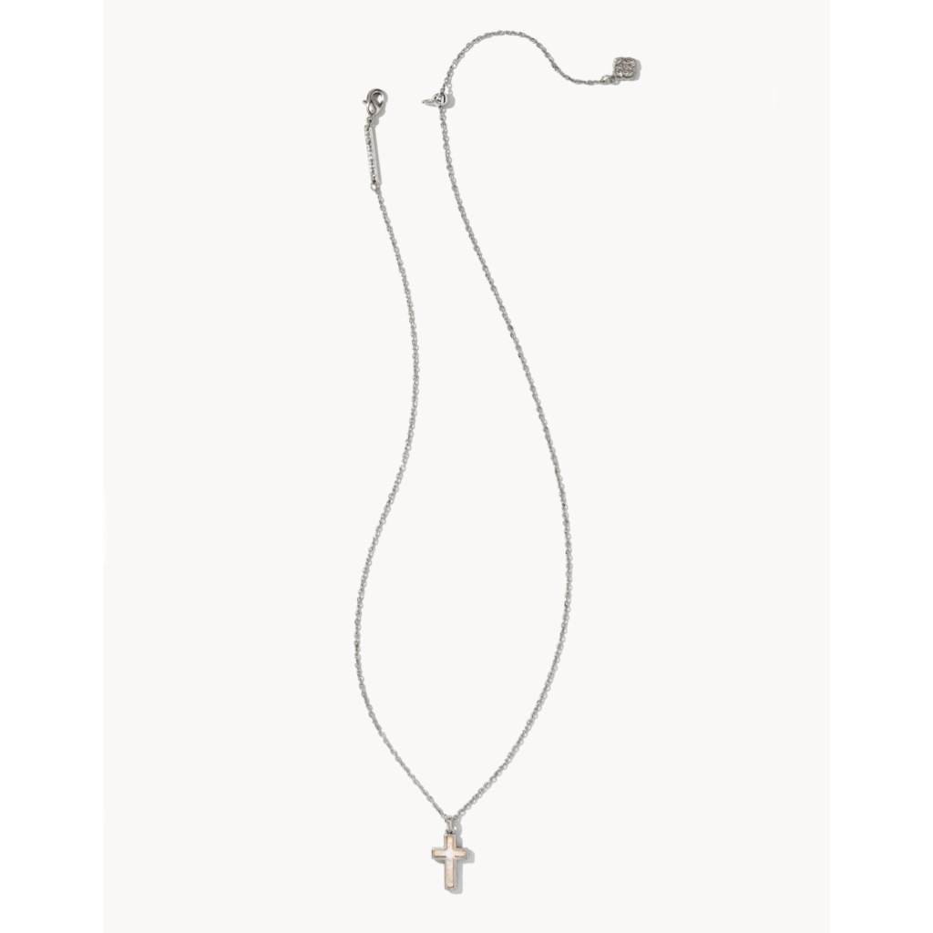 Kendra Scott Cross Silver Pendant Necklace In White Kyocera Opal
