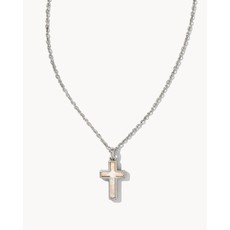Kendra Scott Cross Silver Pendant Necklace In White Kyocera Opal