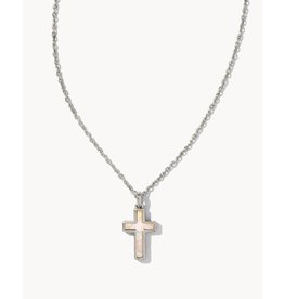 Cross Silver Pendant Necklace In White Kyocera Opal