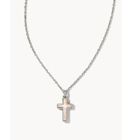 Kendra Scott Cross Silver Pendant Necklace In White Kyocera Opal