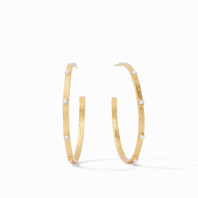 Crescent Stone Hoop Gold Pearl - Large