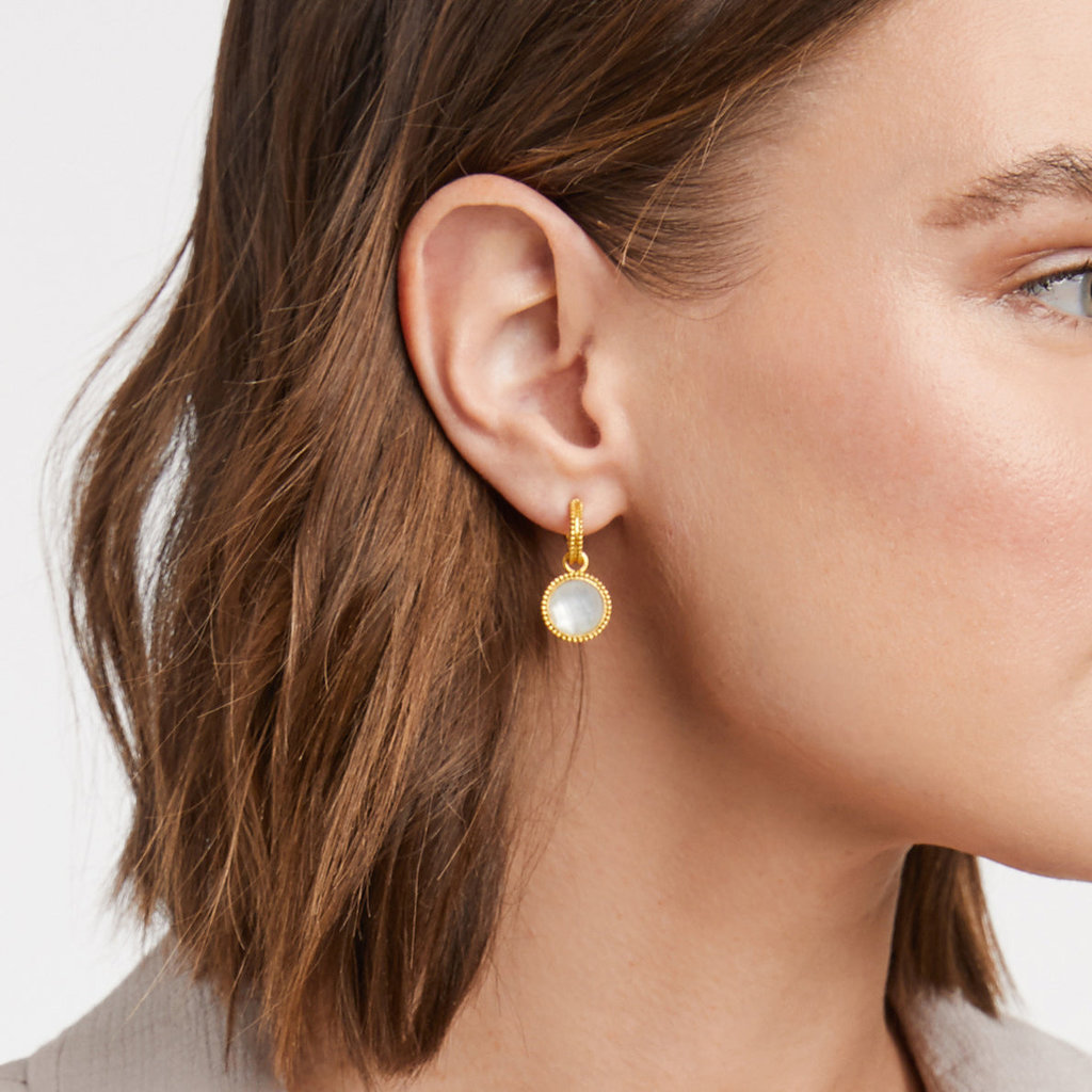 Julie Vos Fleur-de-Lis Hoop & Charm Earring Gold Pearl