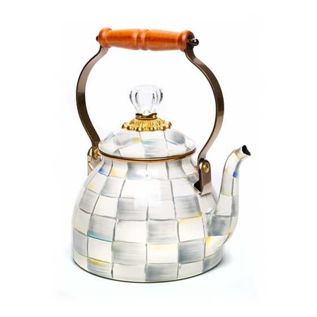 MacKenzie-Childs Sterling Check Enamel 2 Quart Tea Kettle