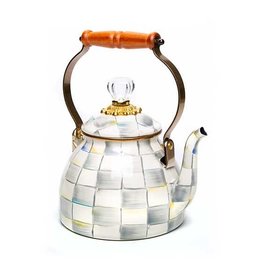 MacKenzie-Childs Sterling Check Enamel 2 Quart Tea Kettle