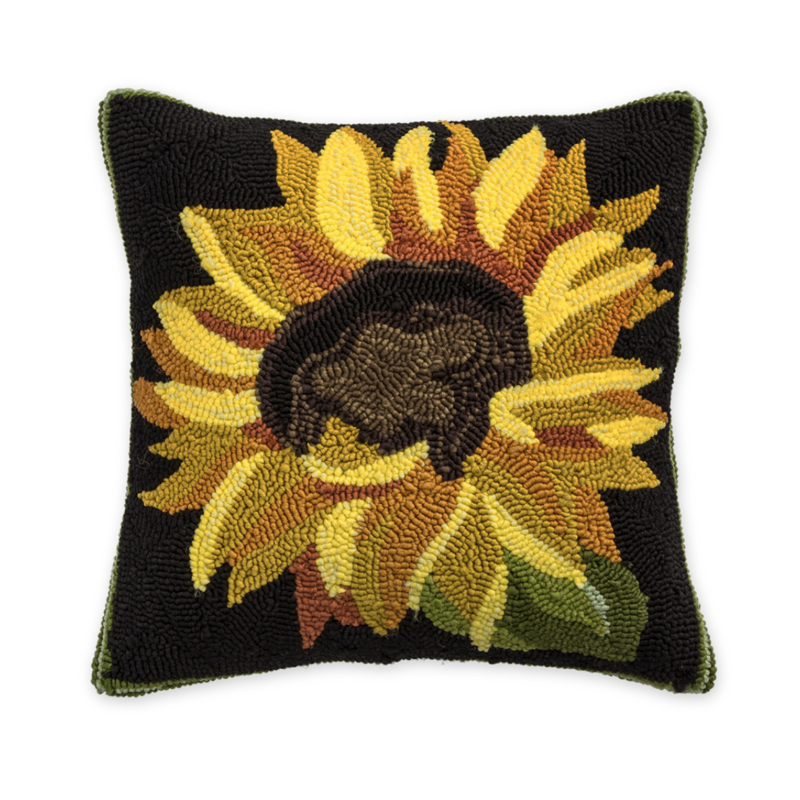 Indoor/Outdoor Sunflower Hooked Pillow