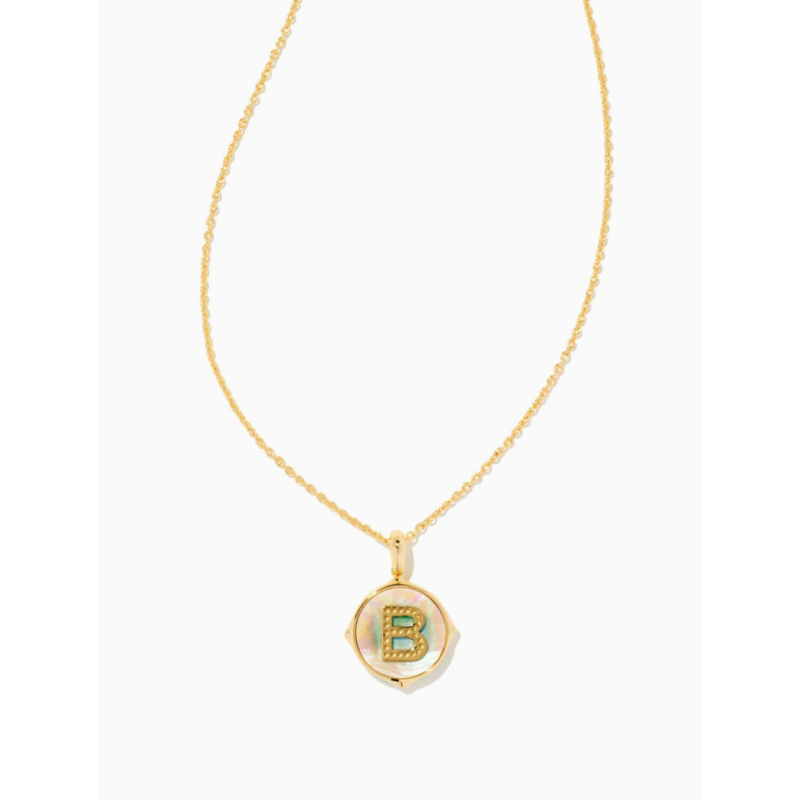 Kendra Scott Letter B Gold Disc Reversible Pendant Necklace in Iridescent Abalone