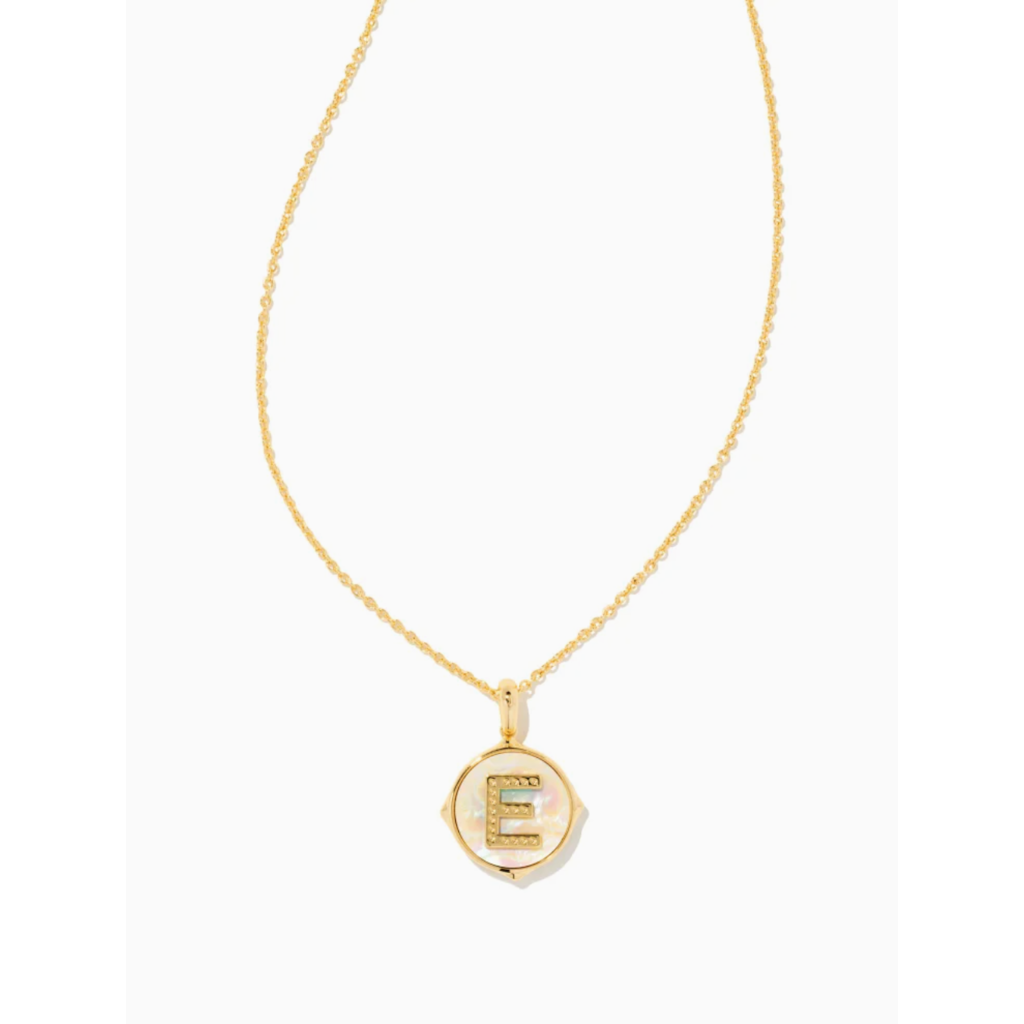 Kendra Scott Kendra Scott Letter E Gold Disc Reversible Pendant Necklace in Iridescent Abalone