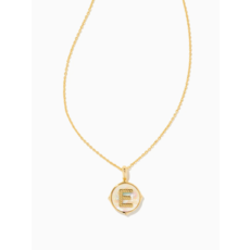 Kendra Scott Kendra Scott Letter E Gold Disc Reversible Pendant Necklace in Iridescent Abalone