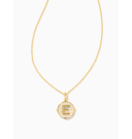Kendra Scott Letter E Gold Disc Reversible Pendant Necklace in Iridescent Abalone