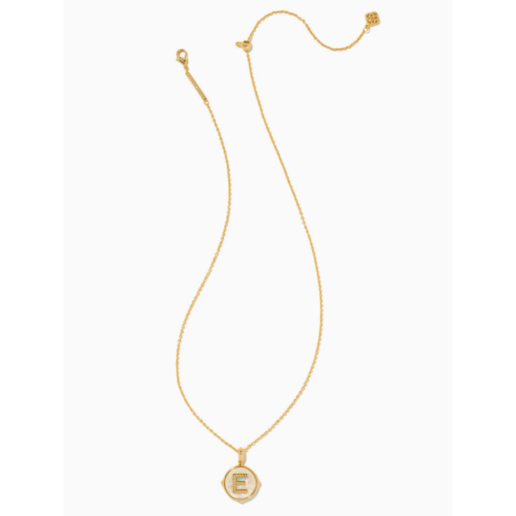 Kendra Scott Kendra Scott Letter E Gold Disc Reversible Pendant Necklace in Iridescent Abalone