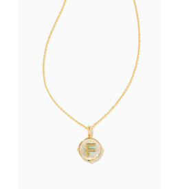 Kendra Scott Letter F Gold Disc Reversible Pendant Necklace in Iridescent Abalone