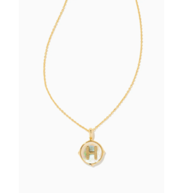 Kendra Scott Letter H Gold Disc Reversible Pendant Necklace in Iridescent Abalone