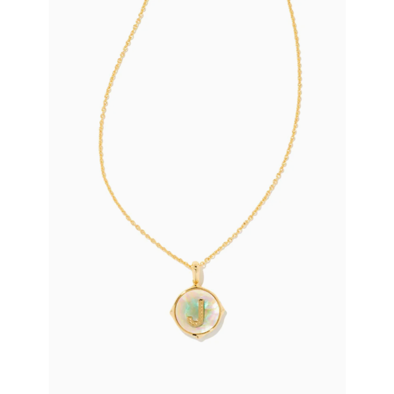 Kendra Scott Letter J Gold Disc Reversible Pendant Necklace in Iridescent Abalone