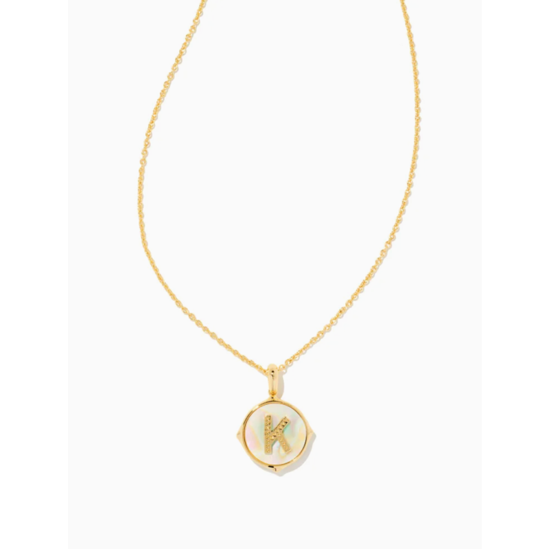 Kendra Scott Letter K Gold Disc Reversible Pendant Necklace in Iridescent Abalone