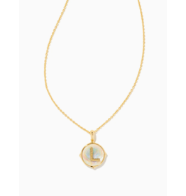 Kendra Scott Letter L Gold Disc Reversible Pendant Necklace in Iridescent Abalone