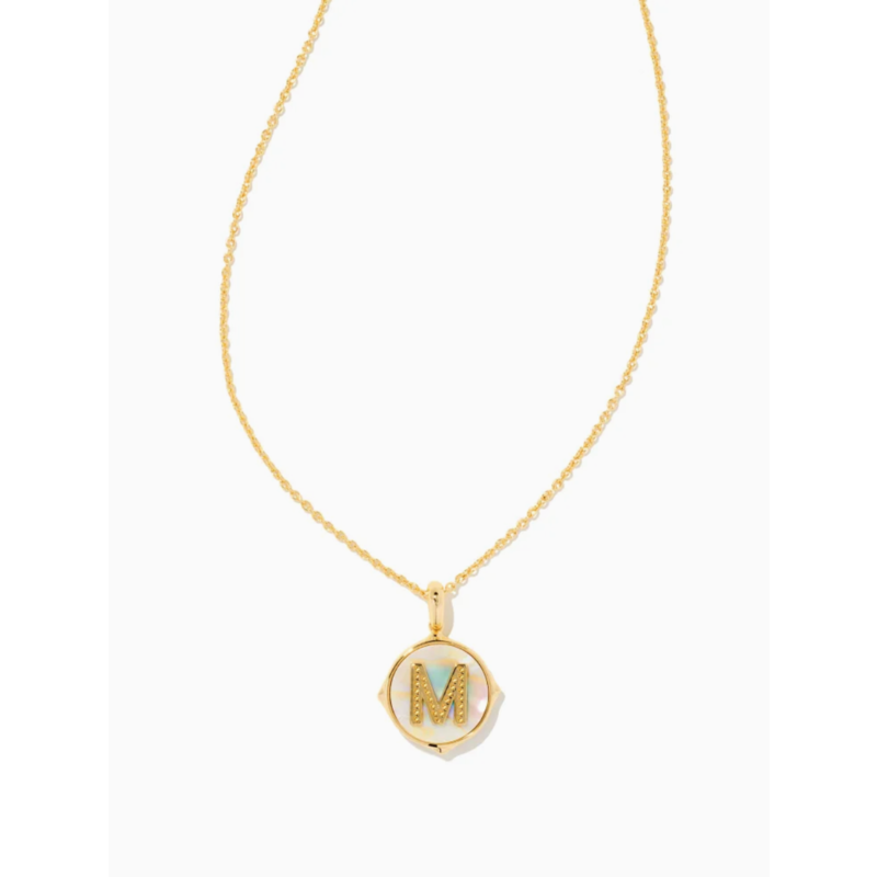 Kendra Scott Letter M Gold Disc Reversible Pendant Necklace in Iridescent Abalone