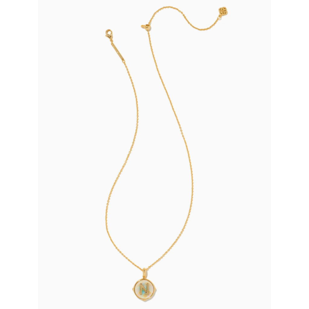 Kendra Scott Kendra Scott Letter N Gold Disc Reversible Pendant Necklace in Iridescent Abalone