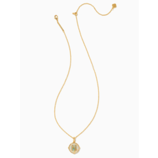 Kendra Scott Kendra Scott Letter N Gold Disc Reversible Pendant Necklace in Iridescent Abalone
