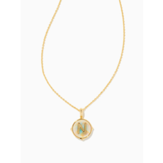 Kendra Scott Kendra Scott Letter N Gold Disc Reversible Pendant Necklace in Iridescent Abalone