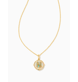 Kendra Scott Letter N Gold Disc Reversible Pendant Necklace in Iridescent Abalone