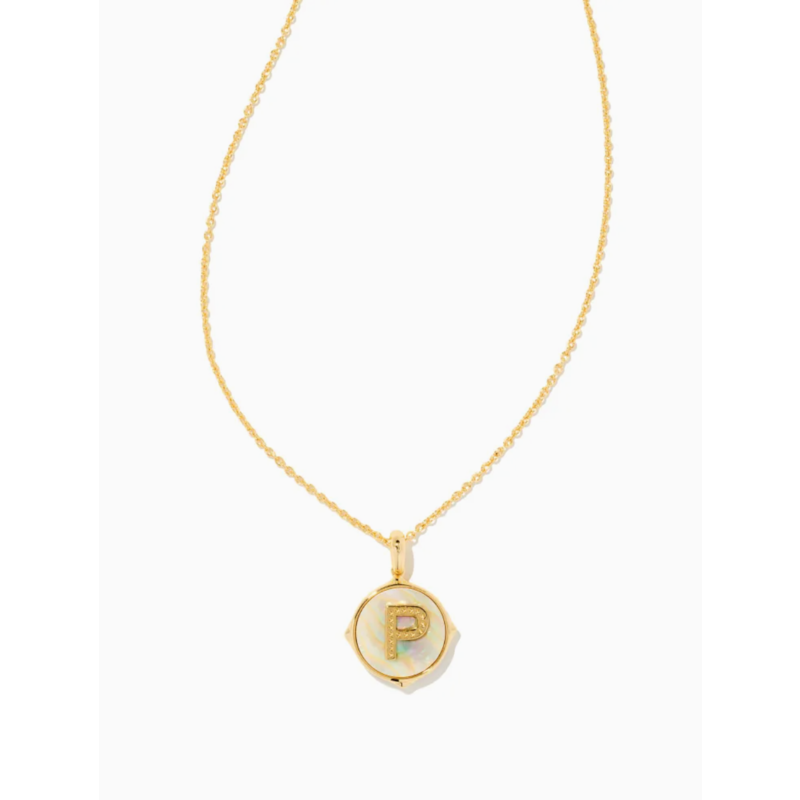 Kendra Scott Letter P Gold Disc Reversible Pendant Necklace in Iridescent Abalone
