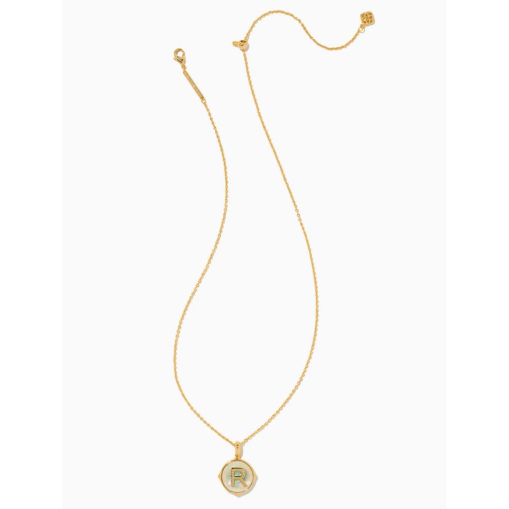 Kendra Scott Kendra Scott Letter R Gold Disc Reversible Pendant Necklace in Iridescent Abalone