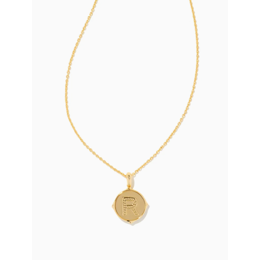 Kendra Scott Kendra Scott Letter R Gold Disc Reversible Pendant Necklace in Iridescent Abalone
