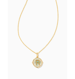 Kendra Scott Letter R Gold Disc Reversible Pendant Necklace in Iridescent Abalone