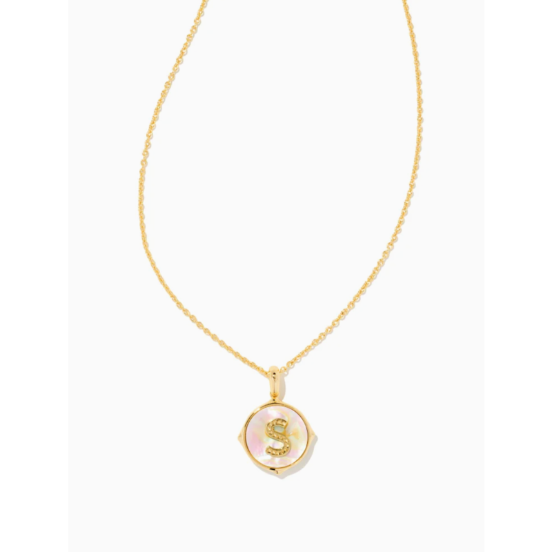 Kendra Scott Letter S Gold Disc Reversible Pendant Necklace in Iridescent Abalone
