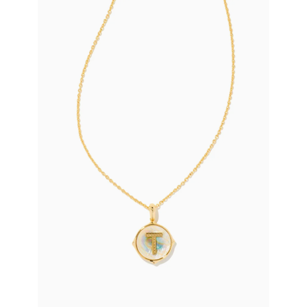Kendra Scott Kendra Scott  Letter T Gold Disc Reversible Pendant Necklace in Iridescent Abalone