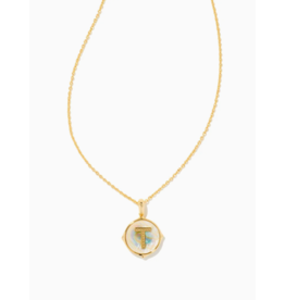 Kendra Scott Letter T Gold Disc Reversible Pendant Necklace in Iridescent Abalone