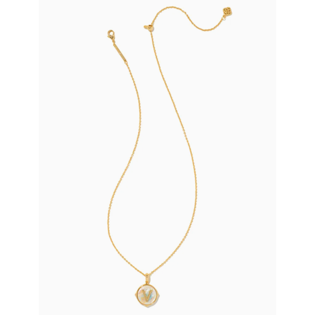 Kendra Scott Kendra Scott  Letter V Gold Disc Reversible Pendant Necklace in Iridescent Abalone