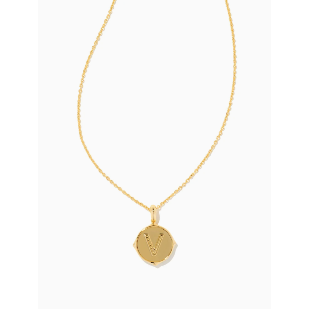 Kendra Scott Kendra Scott  Letter V Gold Disc Reversible Pendant Necklace in Iridescent Abalone