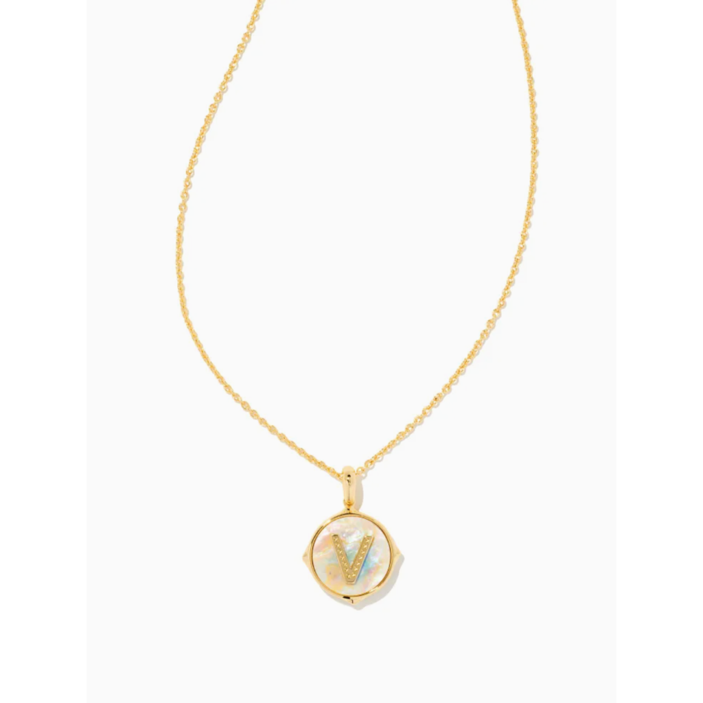 Kendra Scott Kendra Scott  Letter V Gold Disc Reversible Pendant Necklace in Iridescent Abalone