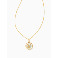 Kendra Scott Kendra Scott  Letter V Gold Disc Reversible Pendant Necklace in Iridescent Abalone