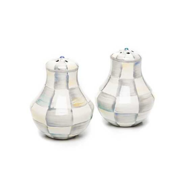 MacKenzie-Childs Sterling Check Enamel Salt & Pepper Shakers