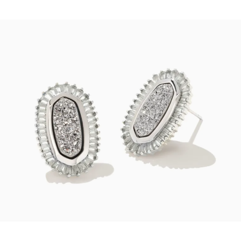 Kendra Scott Baguette Ellie Silver Stud Earrings in Platinum Drusy