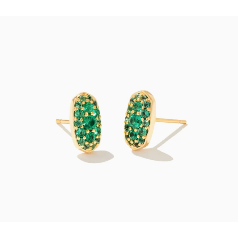 Kendra Scott New  Grayson Gold Crystal Stud Earrings in Emerald