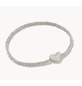 Kendra Scott Ari Silver Pave Heart Stretch Bracelet in White Crystal