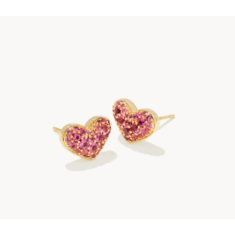 Kendra Scott Ari Gold Pave Crystal Heart Earrings in Pink Crystal