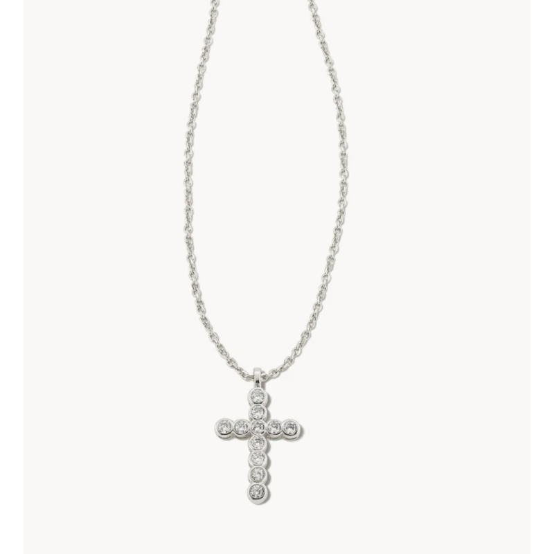 Kendra Scott Cross Silver Pendant Necklace in White Crystal