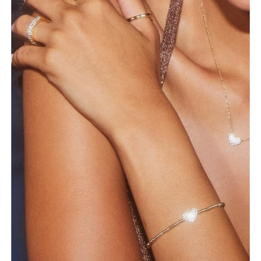 Kendra Scott Kendra Scott Ari Gold Pave Heart Stretch Bracelet in White Crystal